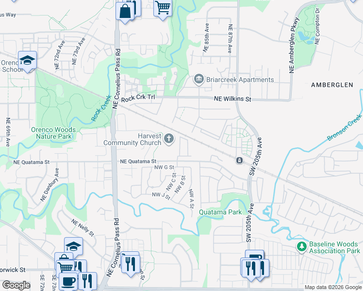 map of restaurants, bars, coffee shops, grocery stores, and more near 405 Northeast Tork Place in Hillsboro