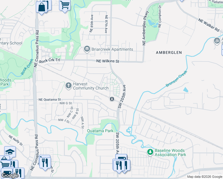 map of restaurants, bars, coffee shops, grocery stores, and more near 20572 Northeast Brentford Way in Hillsboro