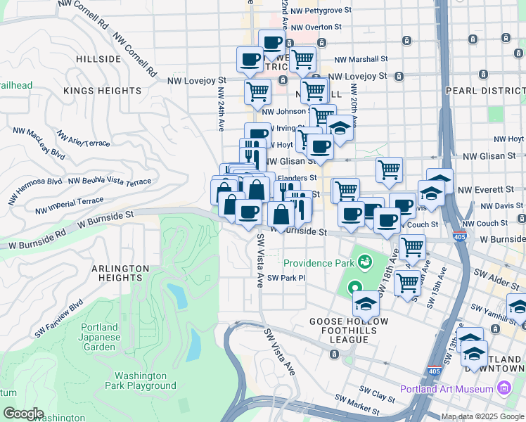 map of restaurants, bars, coffee shops, grocery stores, and more near in Portland
