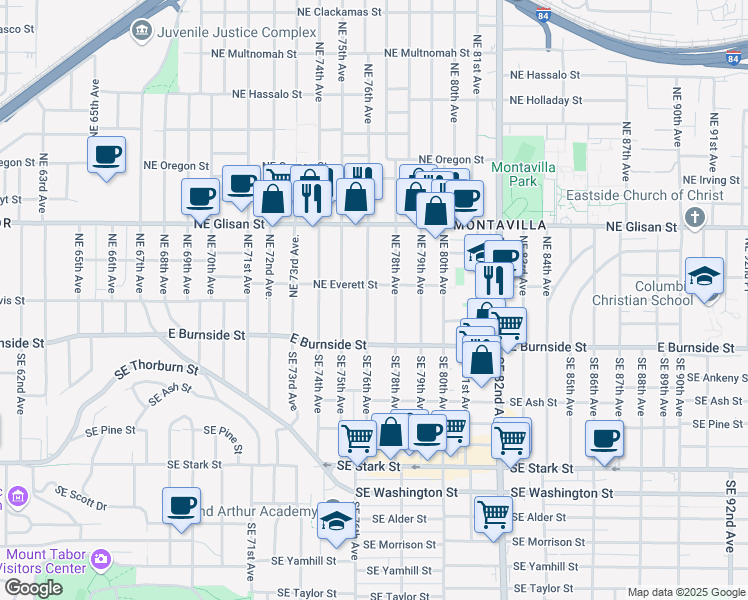 map of restaurants, bars, coffee shops, grocery stores, and more near 212 Northeast 76th Avenue in Portland