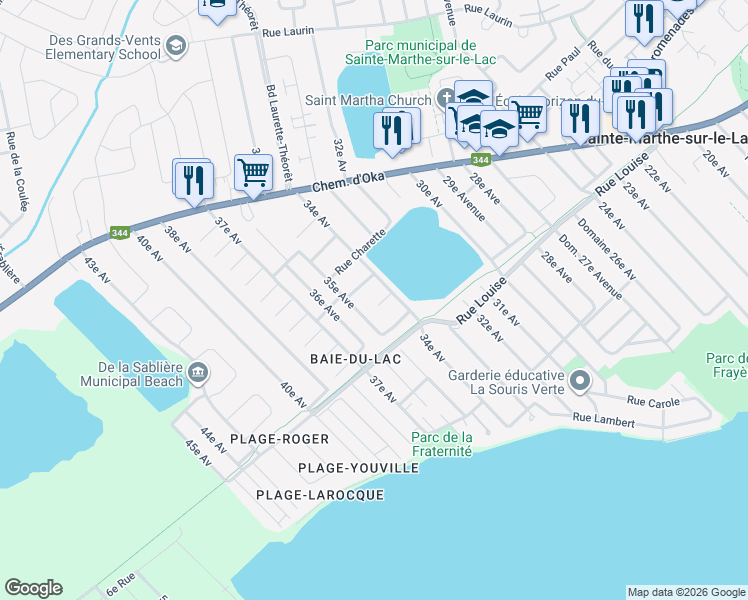map of restaurants, bars, coffee shops, grocery stores, and more near 3145 Rue Chassé in Sainte-Marthe-sur-le-Lac