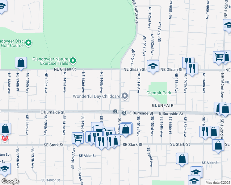 map of restaurants, bars, coffee shops, grocery stores, and more near 109 Northeast 148th Avenue in Portland