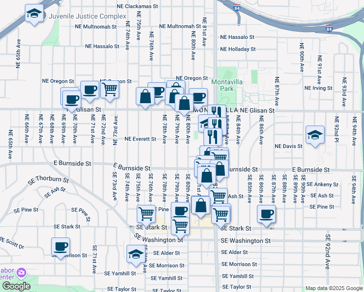 map of restaurants, bars, coffee shops, grocery stores, and more near 47 Northeast 80th Avenue in Portland
