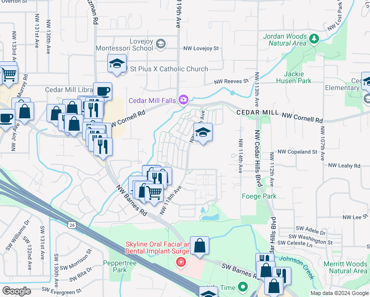 map of restaurants, bars, coffee shops, grocery stores, and more near 595 Northwest 118th Avenue in Portland