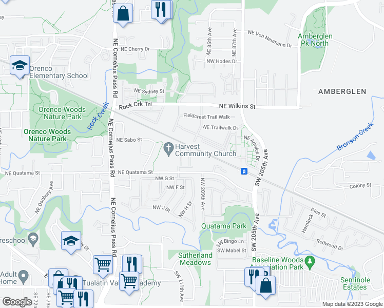map of restaurants, bars, coffee shops, grocery stores, and more near 405 Northeast Tork Place in Hillsboro
