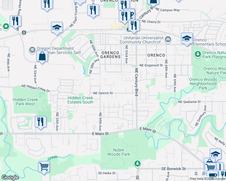 map of restaurants, bars, coffee shops, grocery stores, and more near 23400 Northeast Oelrich Street in Hillsboro