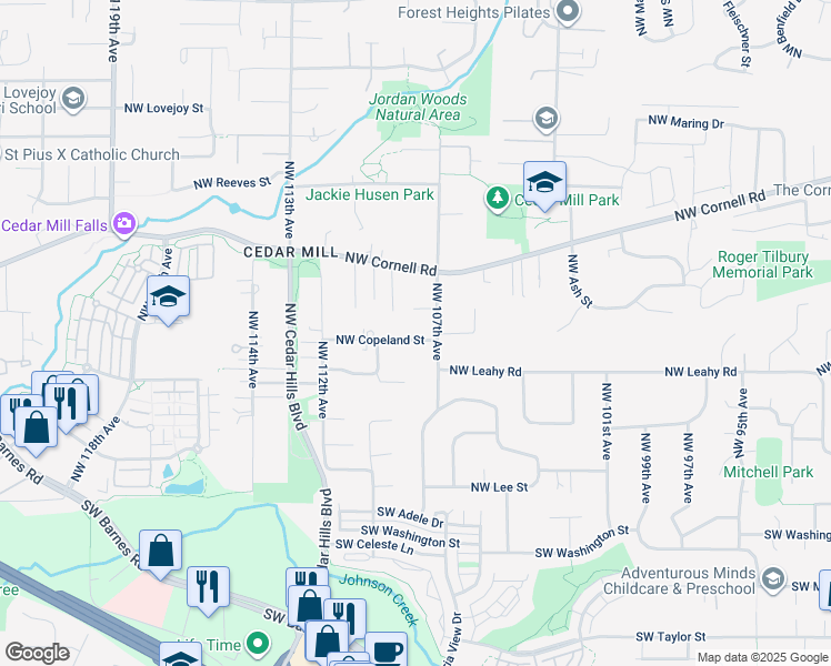 map of restaurants, bars, coffee shops, grocery stores, and more near 10801 Northwest Copeland Street in Portland