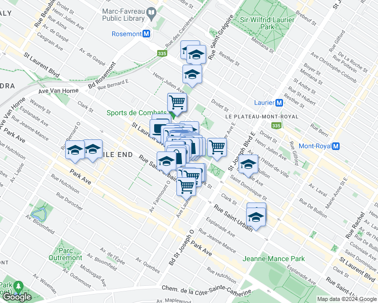 map of restaurants, bars, coffee shops, grocery stores, and more near 5194 Rue Saint-Dominique in Montréal