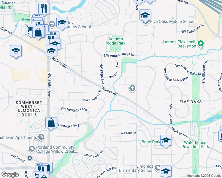 map of restaurants, bars, coffee shops, grocery stores, and more near 600 Northwest 176th Court in Beaverton