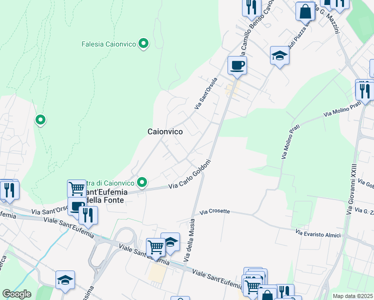 map of restaurants, bars, coffee shops, grocery stores, and more near 15 Via della Musia in Caionvico