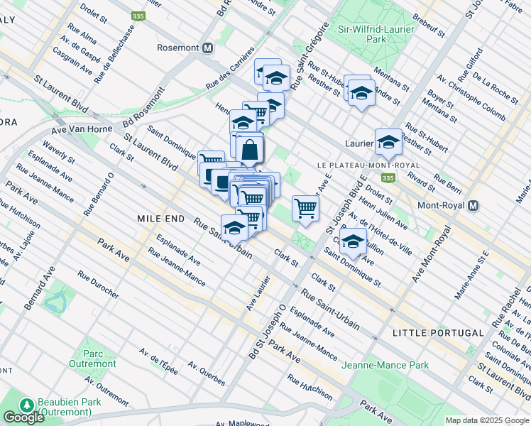 map of restaurants, bars, coffee shops, grocery stores, and more near 5194 Rue Saint-Dominique in Montréal