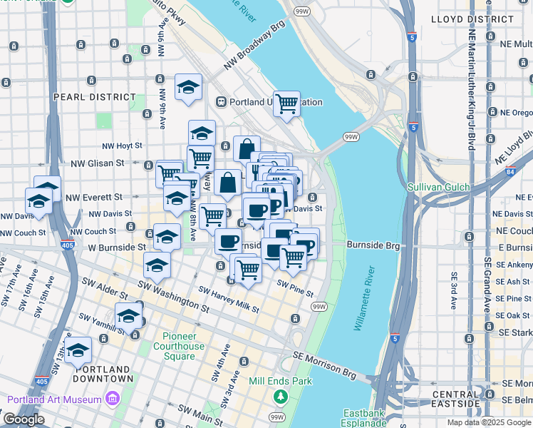 map of restaurants, bars, coffee shops, grocery stores, and more near in Portland