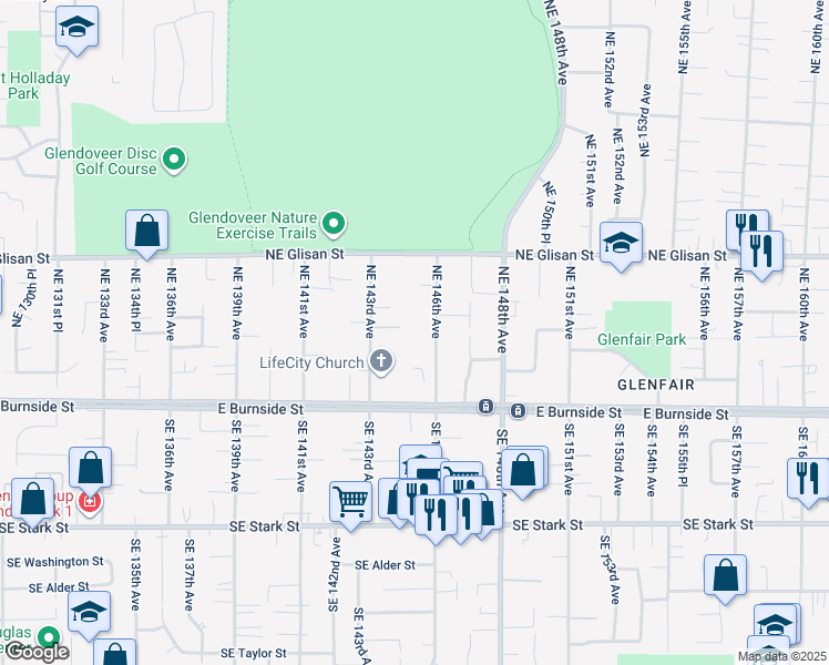 map of restaurants, bars, coffee shops, grocery stores, and more near 217 Northeast 146th Avenue in Portland
