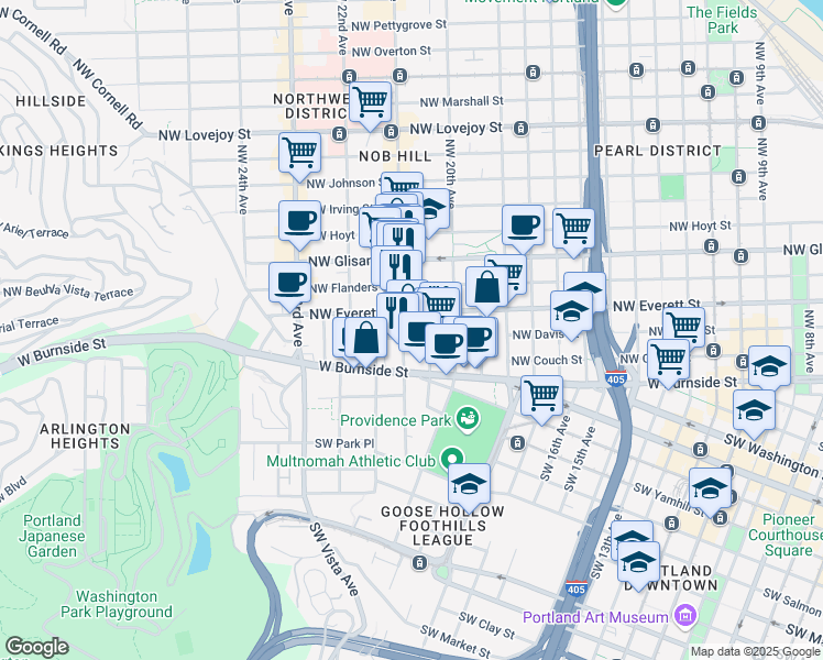 map of restaurants, bars, coffee shops, grocery stores, and more near in Portland