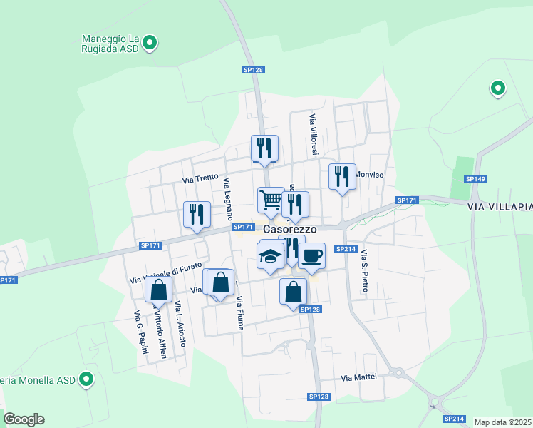 map of restaurants, bars, coffee shops, grocery stores, and more near in Casorezzo