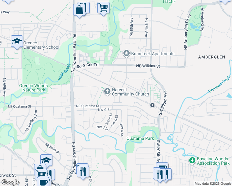map of restaurants, bars, coffee shops, grocery stores, and more near 730 Northeast Autumncreek Way in Hillsboro