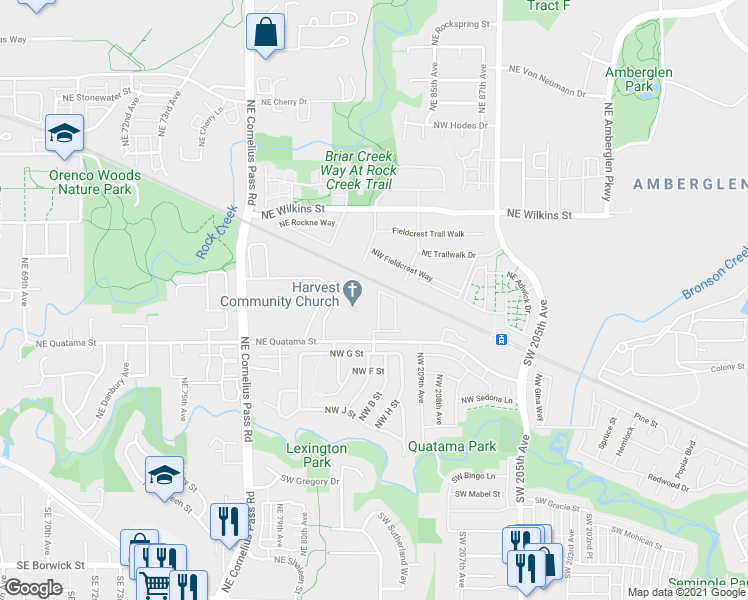 map of restaurants, bars, coffee shops, grocery stores, and more near 499 Northeast Patricia Ann Place in Hillsboro