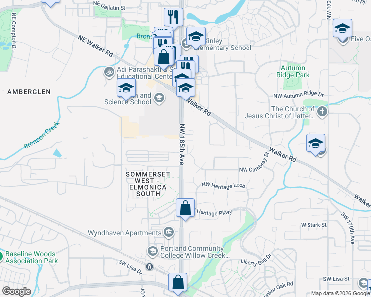 map of restaurants, bars, coffee shops, grocery stores, and more near 770 Northwest 185th Avenue in Beaverton