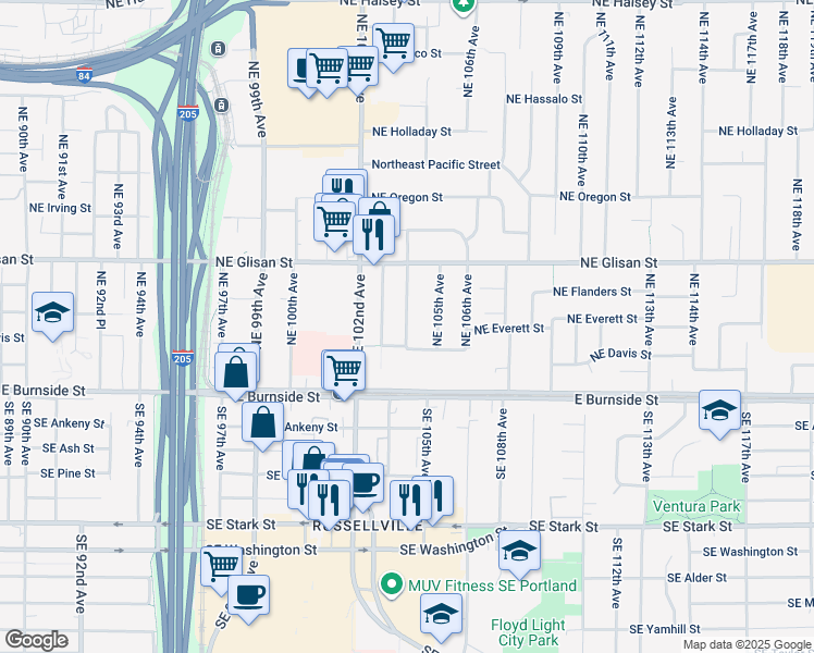 map of restaurants, bars, coffee shops, grocery stores, and more near 310 Northeast 104th Avenue in Portland