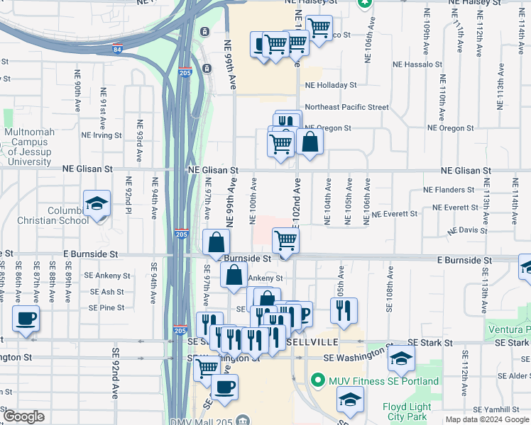 map of restaurants, bars, coffee shops, grocery stores, and more near 324 Northeast 100th Avenue in Portland