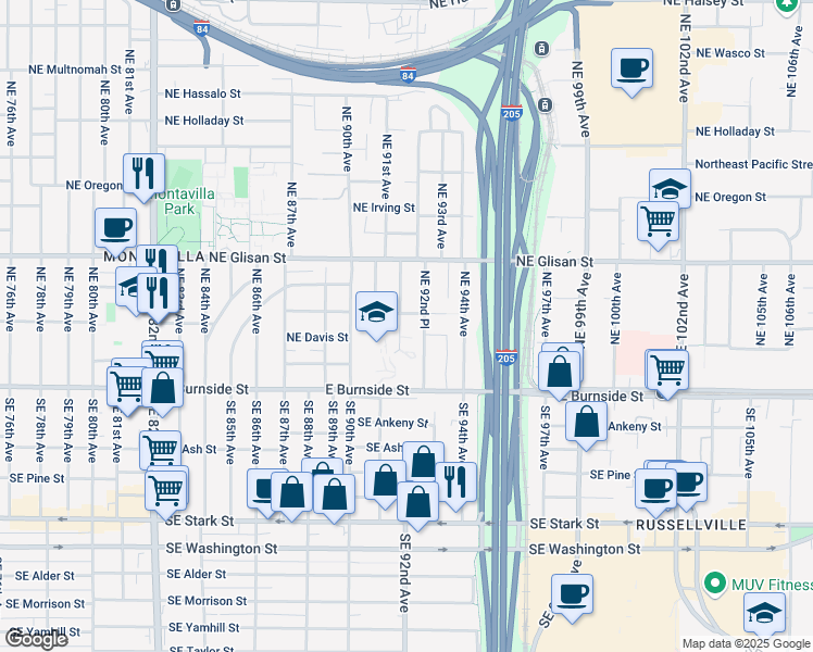 map of restaurants, bars, coffee shops, grocery stores, and more near 307 Northeast 92nd Avenue in Portland