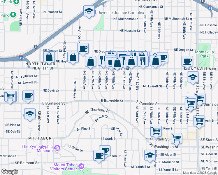 map of restaurants, bars, coffee shops, grocery stores, and more near 304 Northeast 69th Avenue in Portland