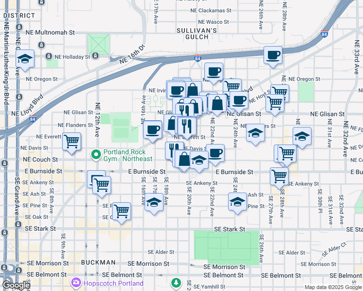 map of restaurants, bars, coffee shops, grocery stores, and more near in Portland
