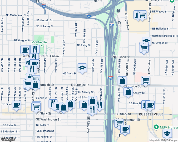 map of restaurants, bars, coffee shops, grocery stores, and more near 307 Northeast 92nd Avenue in Portland