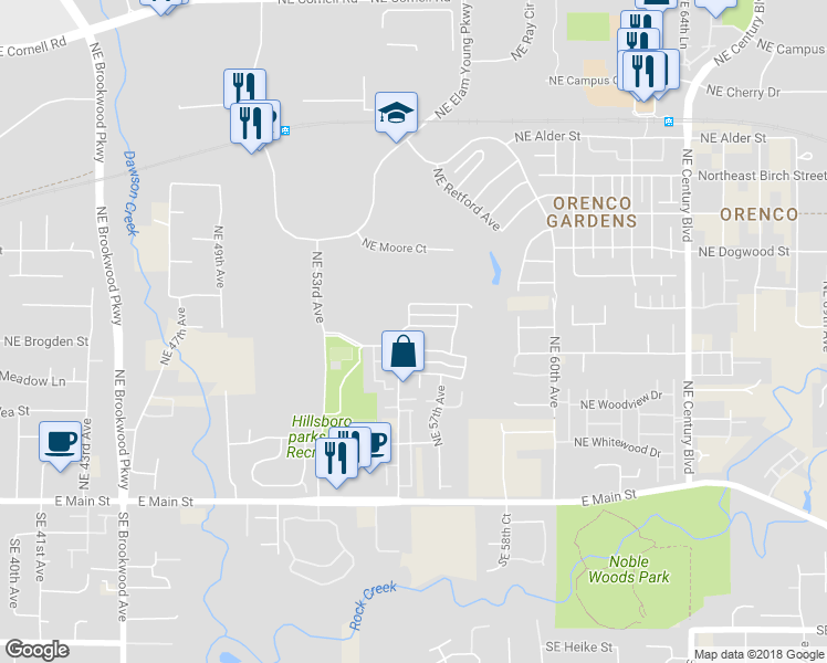 map of restaurants, bars, coffee shops, grocery stores, and more near 5584 Northeast Caddis Drive in Hillsboro