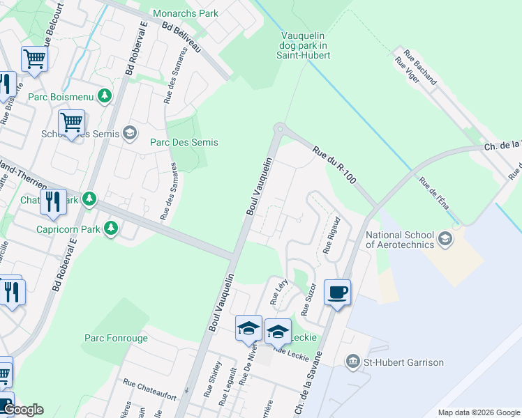 map of restaurants, bars, coffee shops, grocery stores, and more near 800 Boulevard Vauquelin in Longueuil