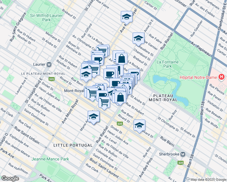 map of restaurants, bars, coffee shops, grocery stores, and more near 4291 Rue Saint-Hubert in Montréal
