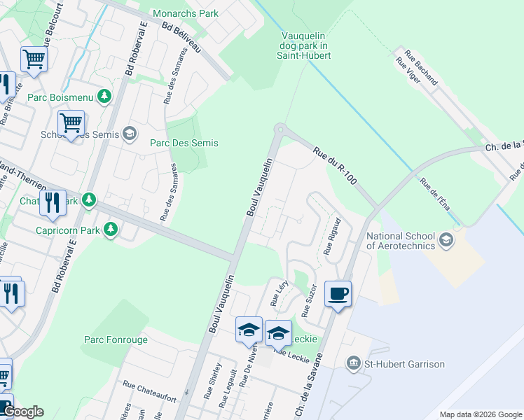 map of restaurants, bars, coffee shops, grocery stores, and more near 800 Boulevard Vauquelin in Longueuil