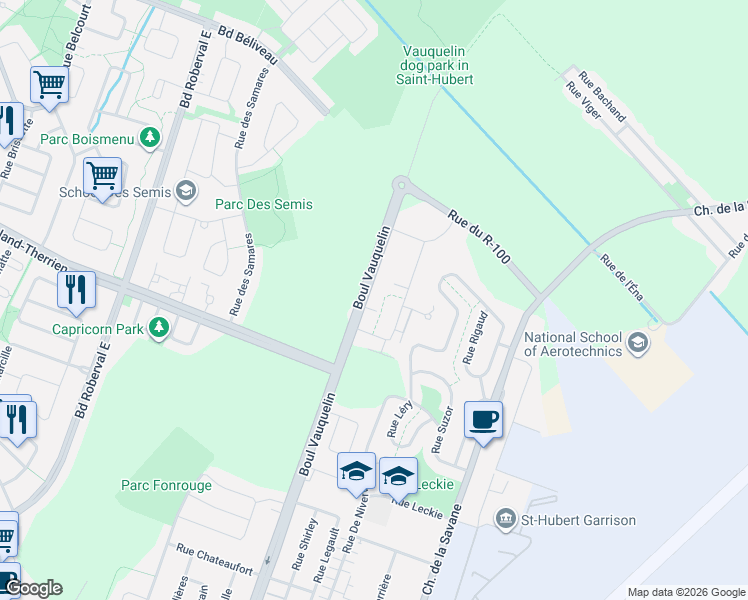 map of restaurants, bars, coffee shops, grocery stores, and more near 800 Boulevard Vauquelin in Longueuil