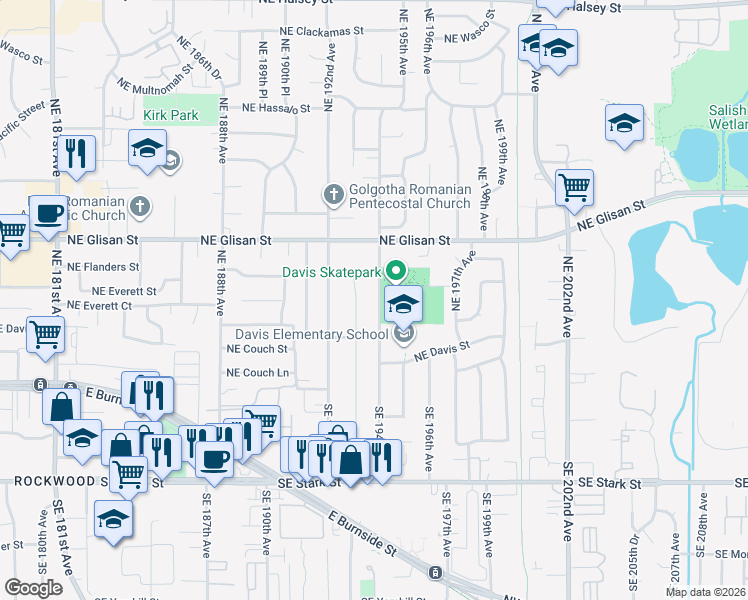 map of restaurants, bars, coffee shops, grocery stores, and more near 271 Northeast 194th Avenue in Portland