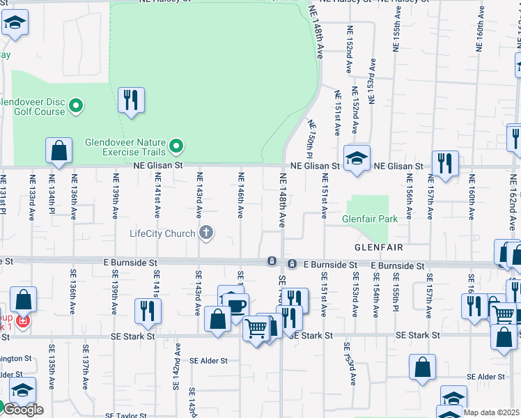 map of restaurants, bars, coffee shops, grocery stores, and more near 14621 Northeast Everett Street in Portland