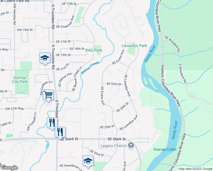 map of restaurants, bars, coffee shops, grocery stores, and more near 1029 Southeast 23rd Street in Troutdale