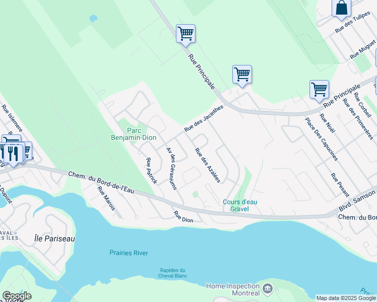 map of restaurants, bars, coffee shops, grocery stores, and more near 1038 Rue de Lavande in Laval