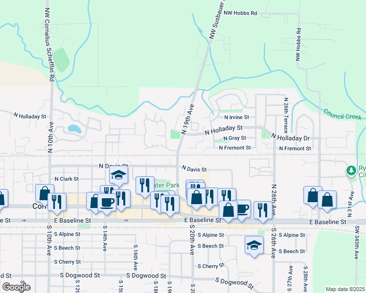 map of restaurants, bars, coffee shops, grocery stores, and more near 566 North 19th Avenue in Cornelius