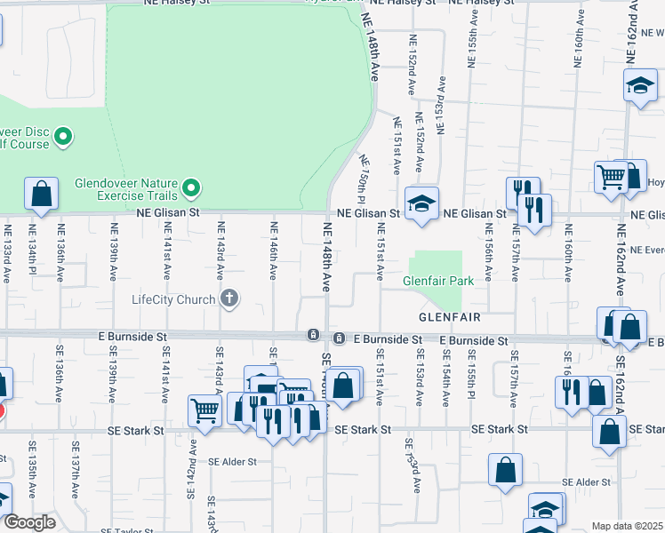 map of restaurants, bars, coffee shops, grocery stores, and more near 300 Northeast 148th Avenue in Portland