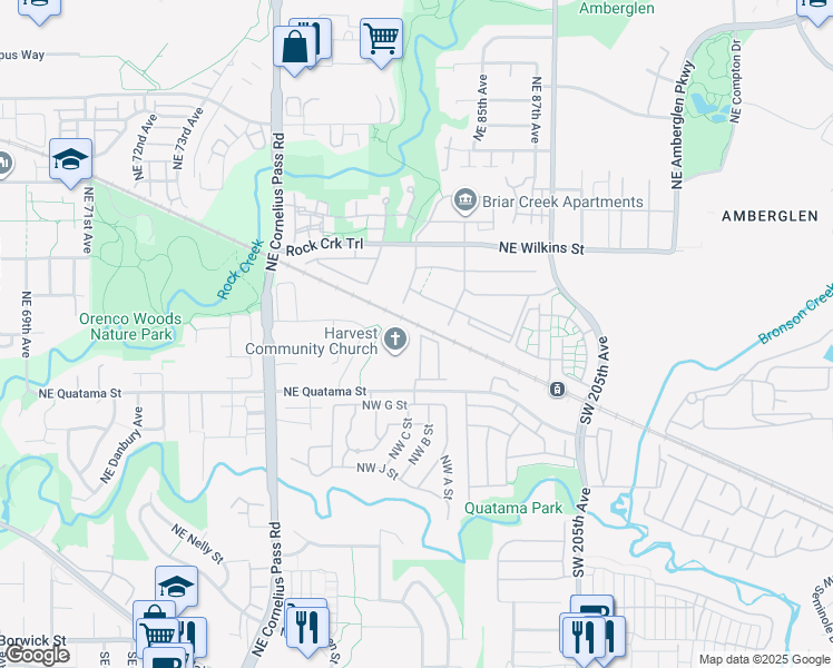 map of restaurants, bars, coffee shops, grocery stores, and more near 499 Northeast Patricia Ann Place in Hillsboro