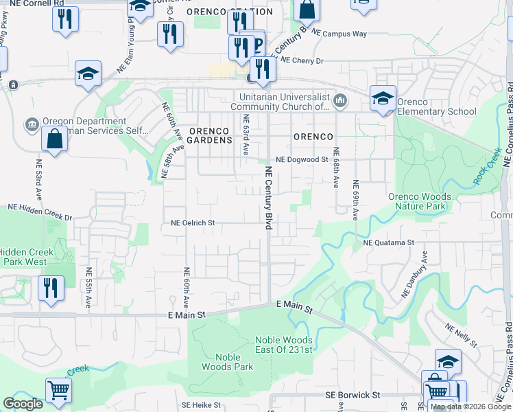 map of restaurants, bars, coffee shops, grocery stores, and more near 6398 Northeast Marina Street in Hillsboro