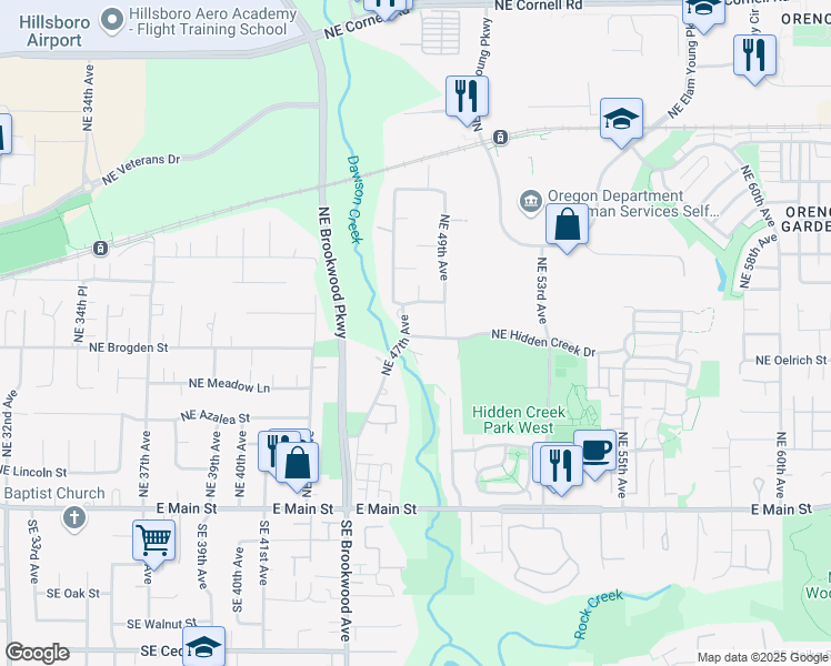 map of restaurants, bars, coffee shops, grocery stores, and more near 710 Northeast 47th Avenue in Hillsboro