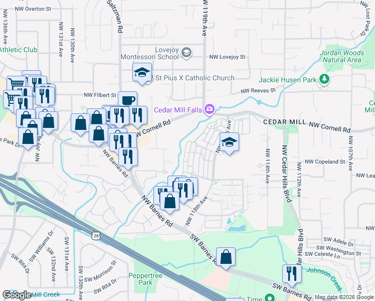 map of restaurants, bars, coffee shops, grocery stores, and more near 625 Northwest Lost Springs Terrace in Portland