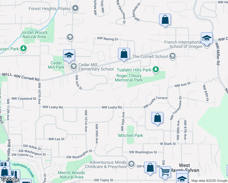 map of restaurants, bars, coffee shops, grocery stores, and more near 9619 Northwest Arborview Drive in Portland