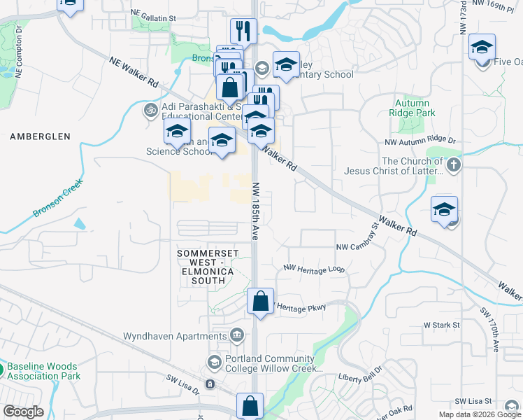 map of restaurants, bars, coffee shops, grocery stores, and more near 770 Northwest 185th Avenue in Beaverton