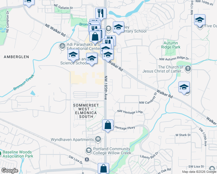 map of restaurants, bars, coffee shops, grocery stores, and more near 760 Northwest 185th Avenue in Beaverton
