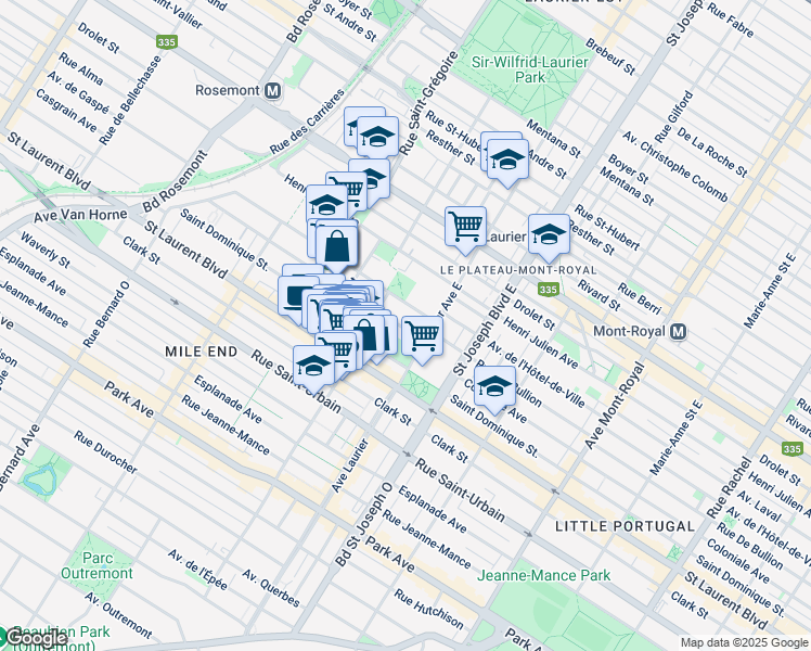 map of restaurants, bars, coffee shops, grocery stores, and more near 5133 Avenue Casgrain in Montréal
