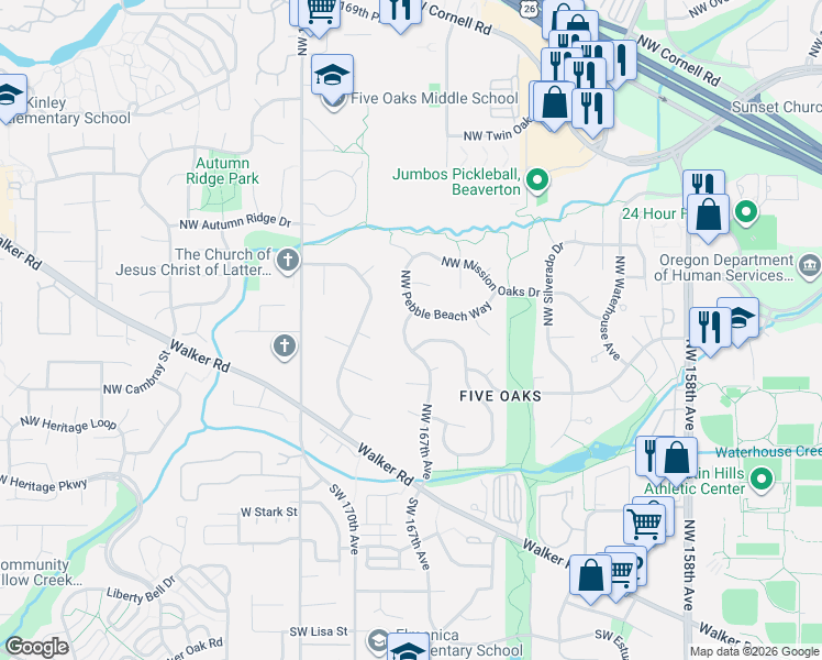 map of restaurants, bars, coffee shops, grocery stores, and more near 680 Northwest 167th Avenue in Beaverton