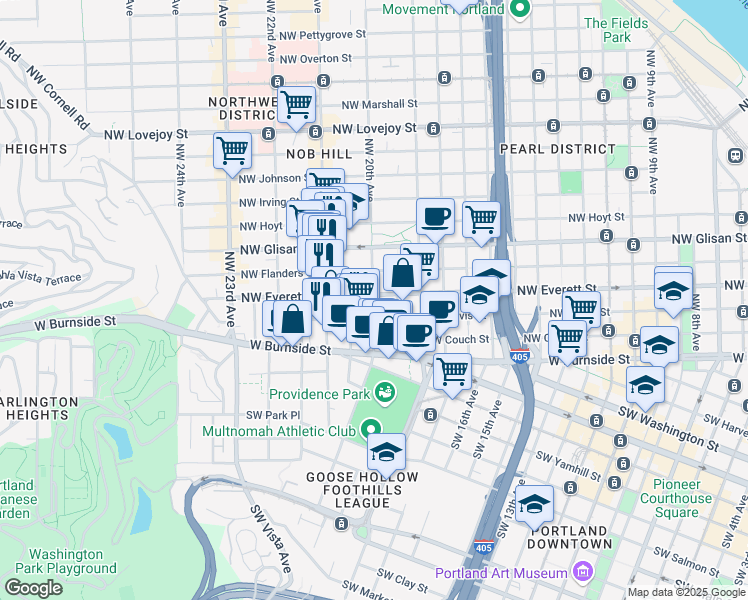 map of restaurants, bars, coffee shops, grocery stores, and more near 240 Northwest 20th Avenue in Portland