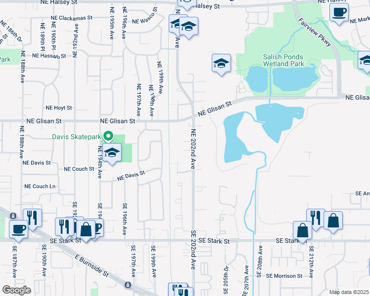 map of restaurants, bars, coffee shops, grocery stores, and more near 301 Northeast 202nd Avenue in Portland